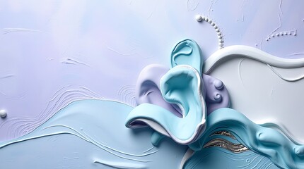 Sculptural clay artwork and white abstract background with color gradient ombre, noise grain, line waves, and metallic 