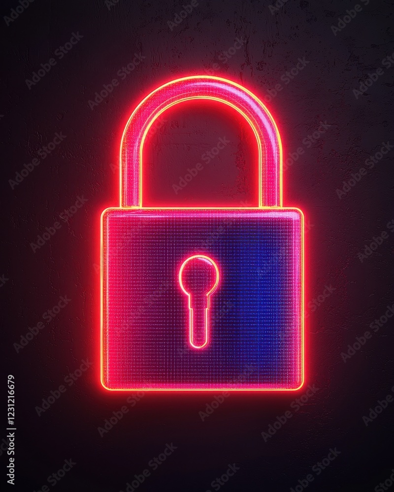 Poster a vibrant neon lock symbol representing security and protection against unauthorized access.