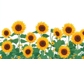 Fototapeta premium Sunflower Field Landscape Background Illustration