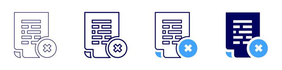 Obraz premium Delete documentation icon in 4 different styles. Thin Line, Line, Bold, and Bold Line. Duotone style. Editable stroke