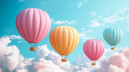 Pastel Hot Air Balloons Soaring Through a Dreamy Sky: A Serene Journey of Freedom and Wonder