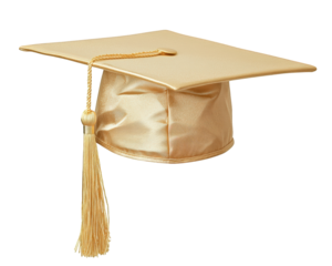 gold graduation cap with tassel, symbolizing achievement and celebration. Perfect for graduation events and ceremonies, representing success and education
