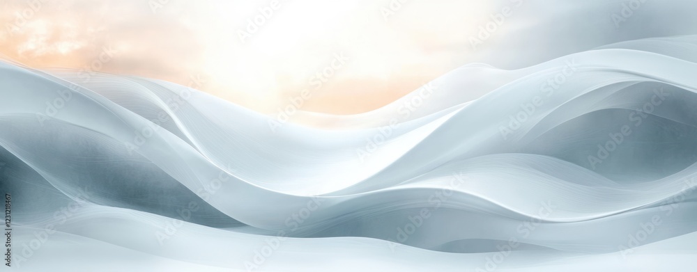 Poster serene abstract white background with flowing forms minimalism light gradients gray texture