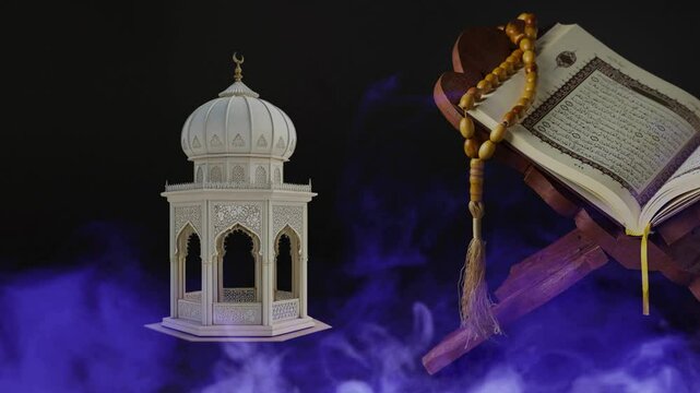 The mosque latern and The Holy Quran in the night