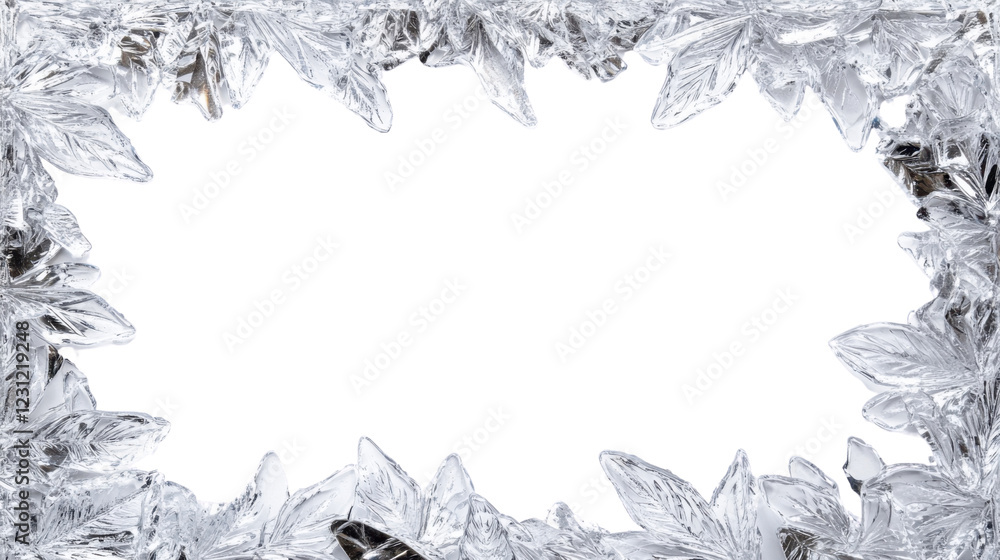 Poster ice crystals frame on transparent background creating winter border