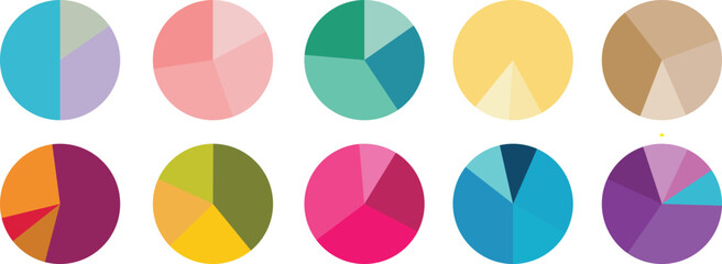 Pie charts diagrams. Pie chart infographic set. Different color circles. donut and pie chart infographic elements se. Vector illustration © MDneamul