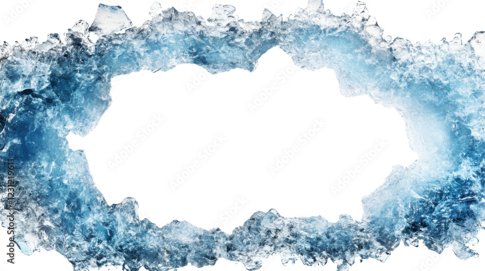 Poster frozen water creating a frame on transparent background