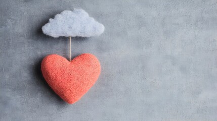Obraz premium Cute Heart with Cloud Hanging on Wall Background for Home Decor