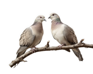 pair of doves perched on branch, showcasing their elegant features and soft colors. Their gentle presence adds serene touch to any setting
