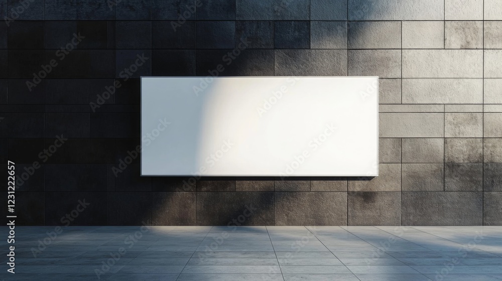 Aufkleber a minimalist white panel is mounted on a dark textured wall, creating a striking contrast in a conte