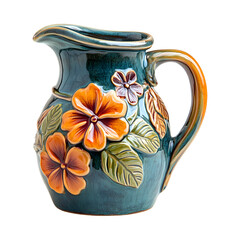 Vibrant Ceramic Batter Dispenser with Floral Design Isolated on Transparent Background