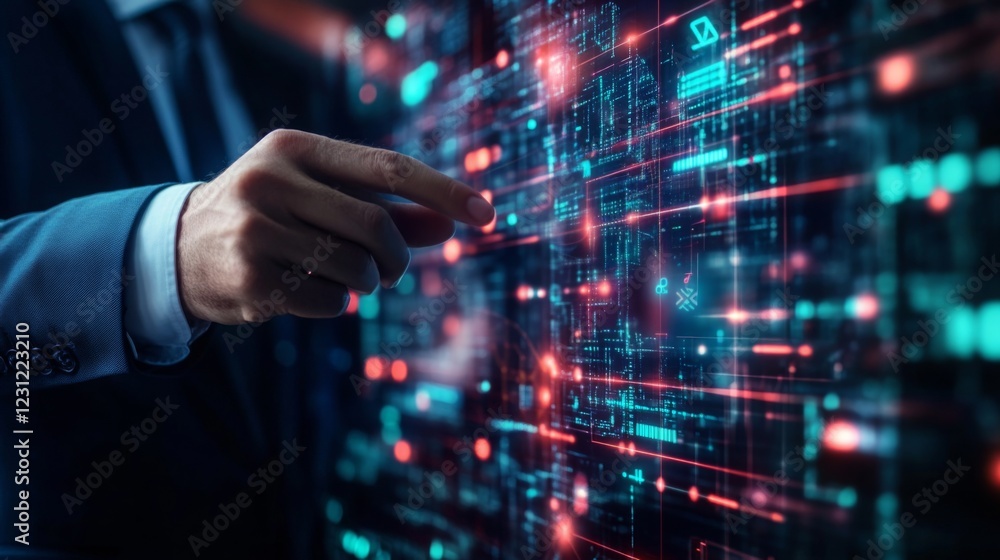 Fototapete a professional hand interacts with a glowing digital interface, showcasing data manipulation and tec