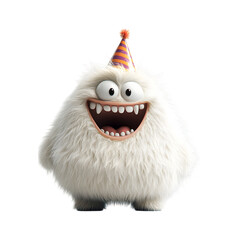 Fluffy 3D Cartoon Character with Glowing Party Accessory Isolated on Transparent Background