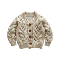 Woolen Cardigan with Oversized Buttons in Cream Isolated on Transparent Background