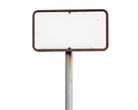 blank street sign on weathered pole, isolated on transparency background, evokes sense of emptiness and potential for new messages