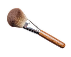 Makeup brush with wooden handle and soft bristles, perfect for applying powder or blush. Ideal for beauty enthusiasts and professionals alike