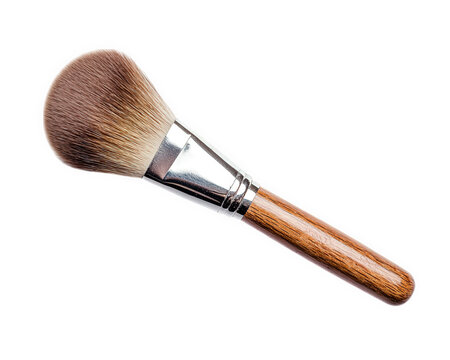 Makeup brush with wooden handle and soft bristles, perfect for applying powder or blush. Ideal for beauty enthusiasts and professionals alike