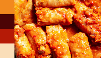 Tasty stuffed cabbage rolls, closeup