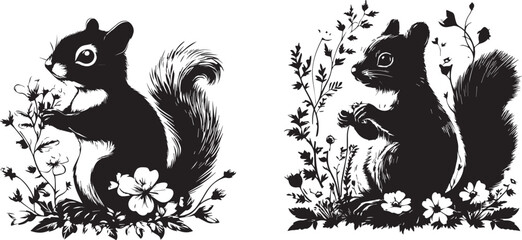 squirrel on a tree black and white