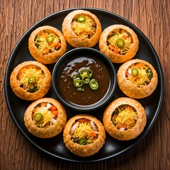 pani puri, Perfectly Arranged Pani Puri with Tamarind Chutney and Garnishes