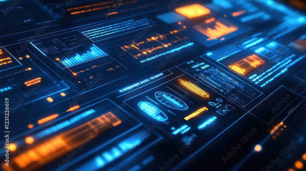 Leinwandbilder futuristic project management software interface with gantt chart and neon lights