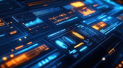 Obraz premium Futuristic Project Management Software Interface with Gantt Chart and Neon Lights