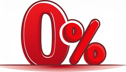 red percent sign. 0 red percent, zero percent vector illustration.