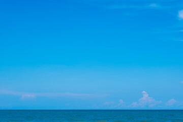 Nature of the beach and sea Summer with sunshine, sandy beaches, clear blue waters sparkling against the blue sky. On an island with good ecology and environment Background for summer vacation