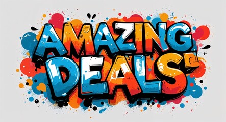 amazing deals graffiti lettering illustration design on plain white background
