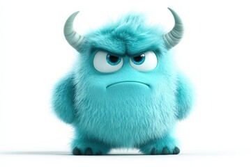 Fototapeta premium A playful blue fluffy cartoon monster with horns.