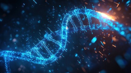 Futuristic Digital Artwork of DNA Double Helix and Genetic Mutation with Glowing Blue Strands