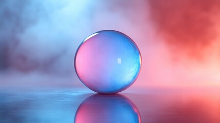 Illuminated Orb on Shiny Surface with Vibrant Colorful Background Displaying Artistic Beauty