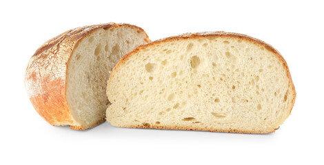 Pieces of freshly baked bread isolated on white