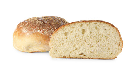 Pieces of freshly baked bread isolated on white