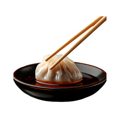 Dumpling Held with Chopsticks Isolated on Transparent Background