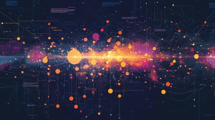 Fototapeta premium Futuristic data network illustrating AI-driven analytics, with complex interconnected nodes and data flow representing digital transformation in data science.