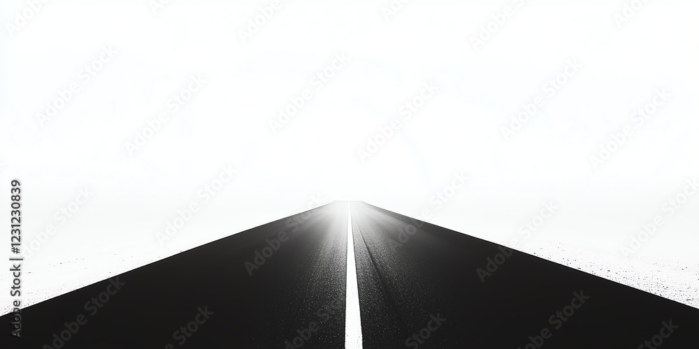 Poster a long, empty road in black and white stretching into the horizon, centered with deep shadows and so