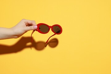 Woman with beautiful sunglasses on orange background, closeup and space for text. Stylish accessory