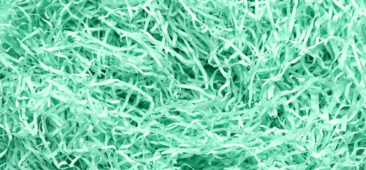 Closeup view of mint shredded paper as background
