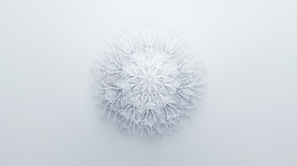 A detailed transparent snowflake centered on a white background with soft empty space around it, perfect for minimalist branding or promotional use.