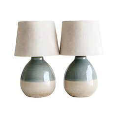 Textured Ombre Ceramic Base Bedside Lamps with White Shades Isolated on Transparent Background