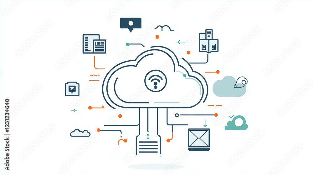 Poster an outlined cloud with a refresh icon, glowing data nodes, and clean tech-inspired visuals. this des