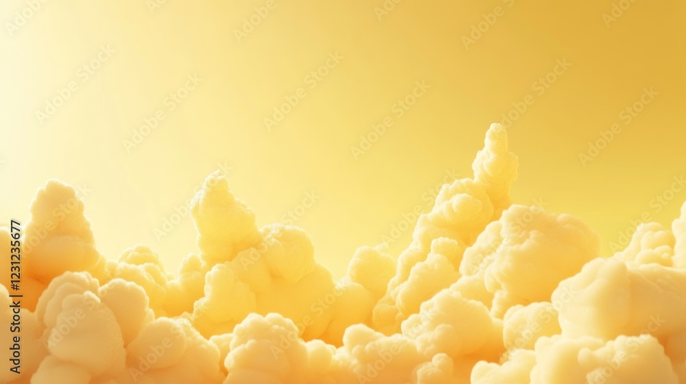 Poster abstract yellow background with soft, fluffy clouds illuminated by a gentle light source