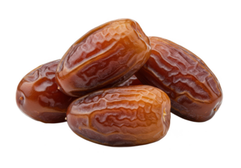 Fresh dates isolated on white background, front angled view, no depth of field, sharp