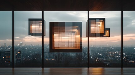 Modern architectural display urban skyline digital artwork contemporary environment panoramic view futuristic concept