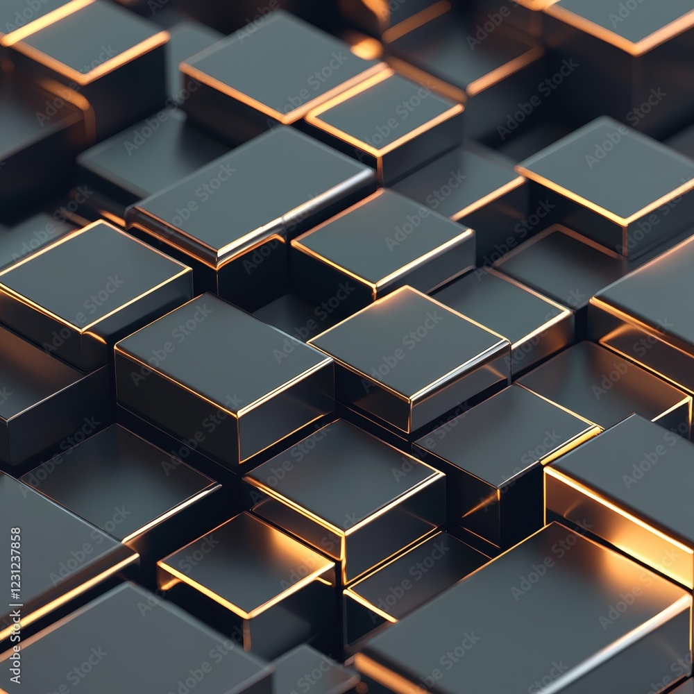 Poster a black and gold cube patterned background with a white square in the middle