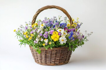 Vibrant Wildflower Basket, A Summer Floral Arrangement of Daisies, Poppies