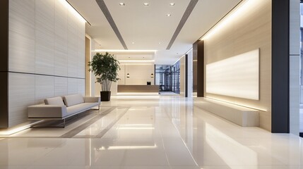 Fototapeta premium Modern Lobby Interior Design Featuring Minimalist Decor