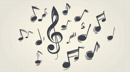 Musical Notes and Symbols on Abstract Background Design Concept