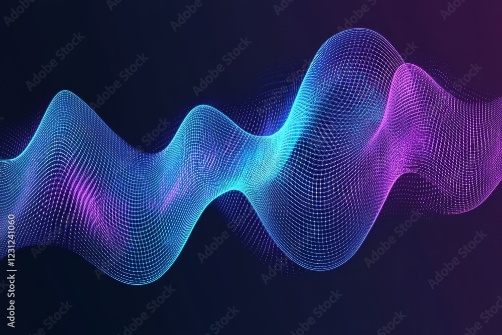 Poster abstract colorful wave form with dots on dark background
